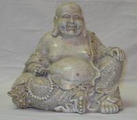 Elfenbens farvet sitting happy Buddha. H.28 cm