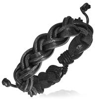 Black rope & leather armbånd - 20cm.