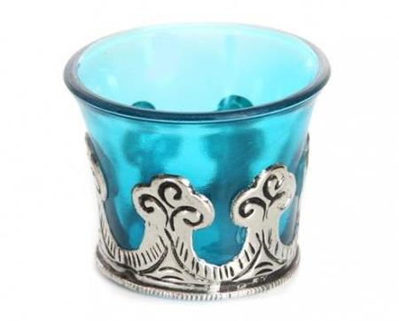 Turkis fyrfadsglas med sølv