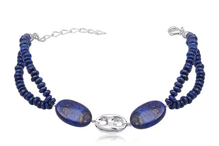 Smukt lapis lazuli armbånd med charm i sterlingsølv 