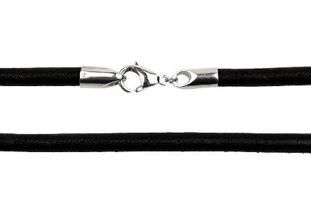5 mm sort læderhalskæde med lås i rustfri stål.