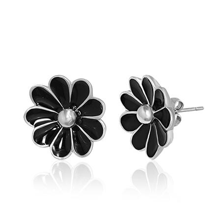 Flower fashion ørestikker i stål med sort glasur.