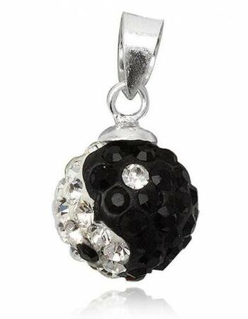 Yin Yang vedhæng med sorte og klare swarovski krystaller.