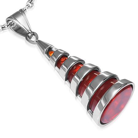 Smykkevedhæng i stål med rød krystal