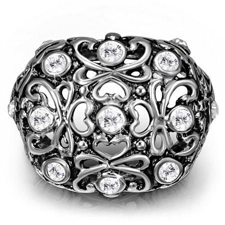 Heart Bow Dome Ring Med CZ